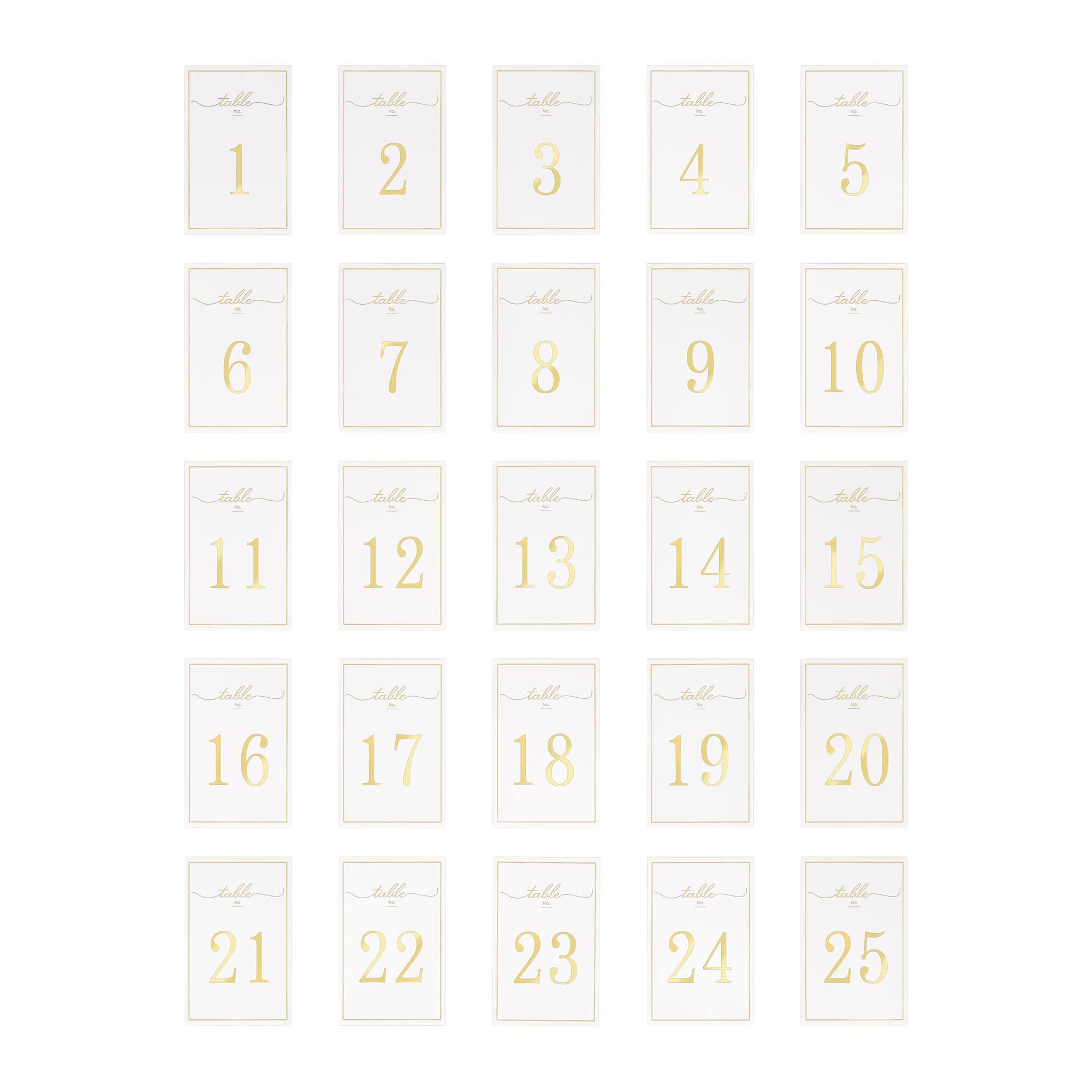 5.5" x 3.5" Gold 1 to 25 Table Number Card Set by Celebrate It™